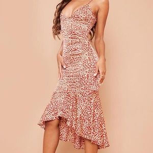 Red Leopard Print Frill Hem Midi Dress by Pretty Little Thing